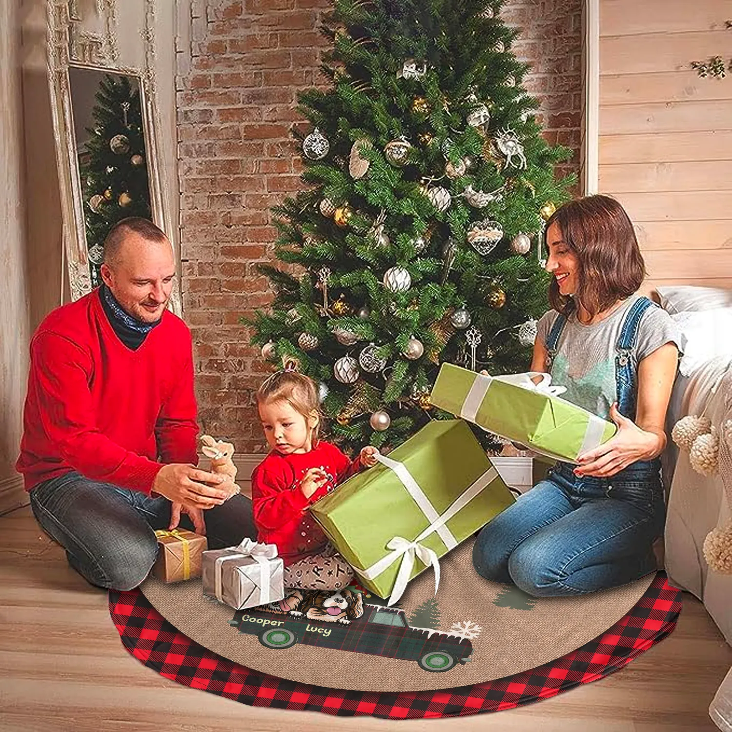 Dog-On-The-Car Personalized Christmas Pencil Tree Skirt