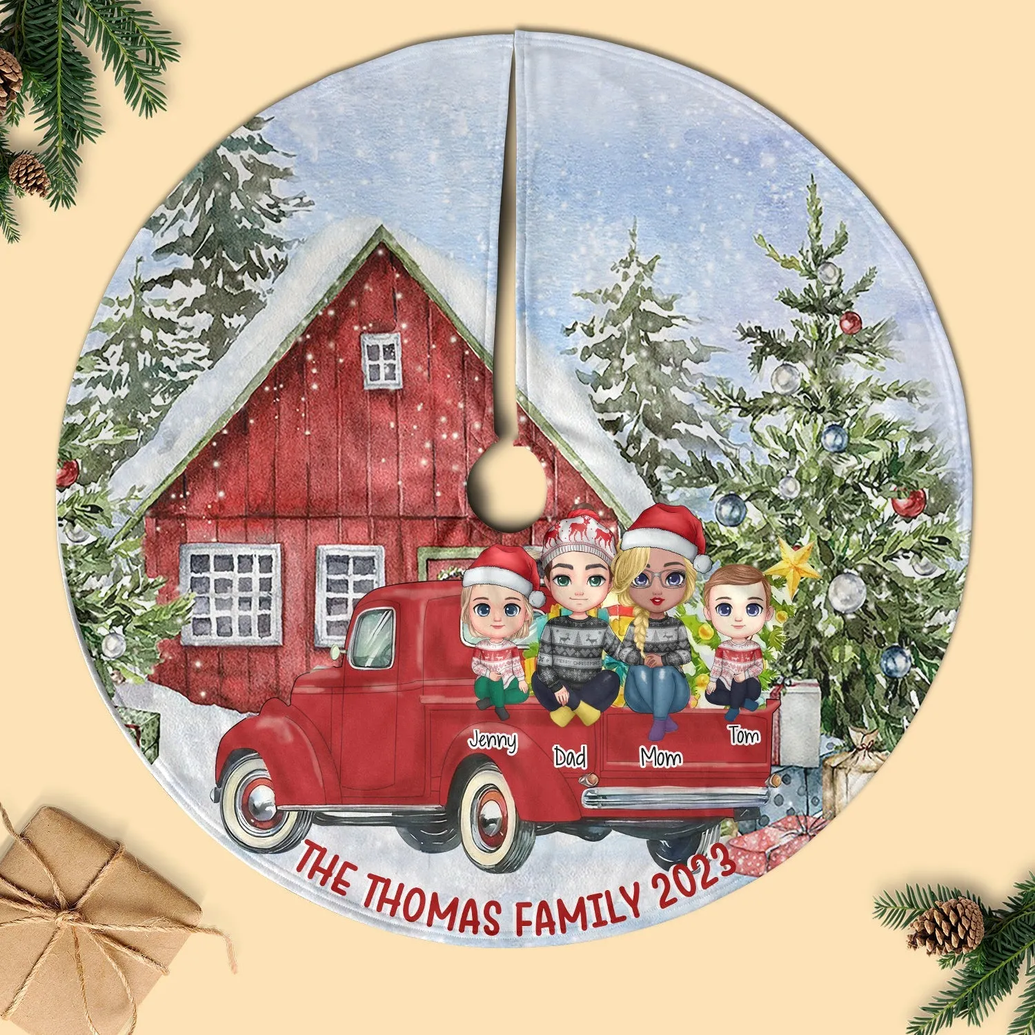 On-The-Car Together Personalized Christmas Pencil Tree Skirt For Family