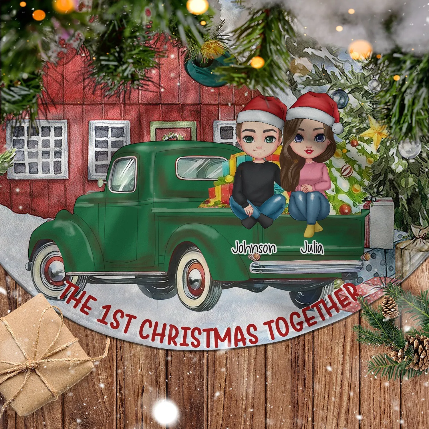 On-The-Car Together Personalized Christmas Pencil Tree Skirt For Family
