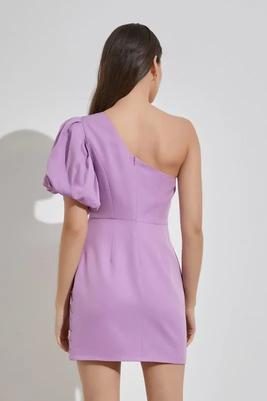 One Shoulder Ruffle Puff Sleeve Mini Dress New Women's Fashion Elegant Balloon Sleeve Short dress KESLEY