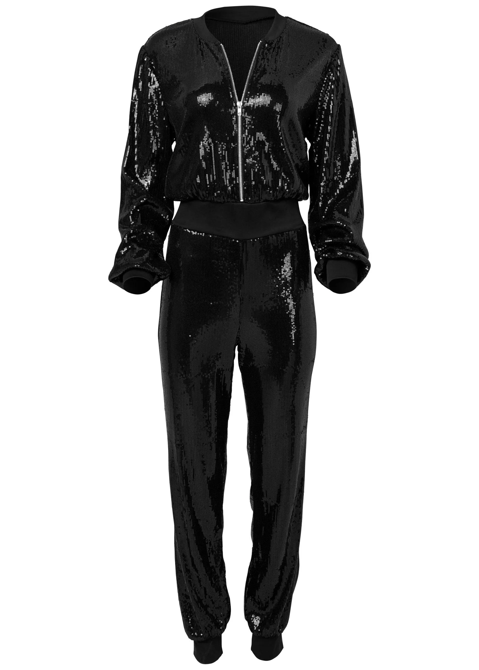 Sequin Jogger Jumpsuit - Black