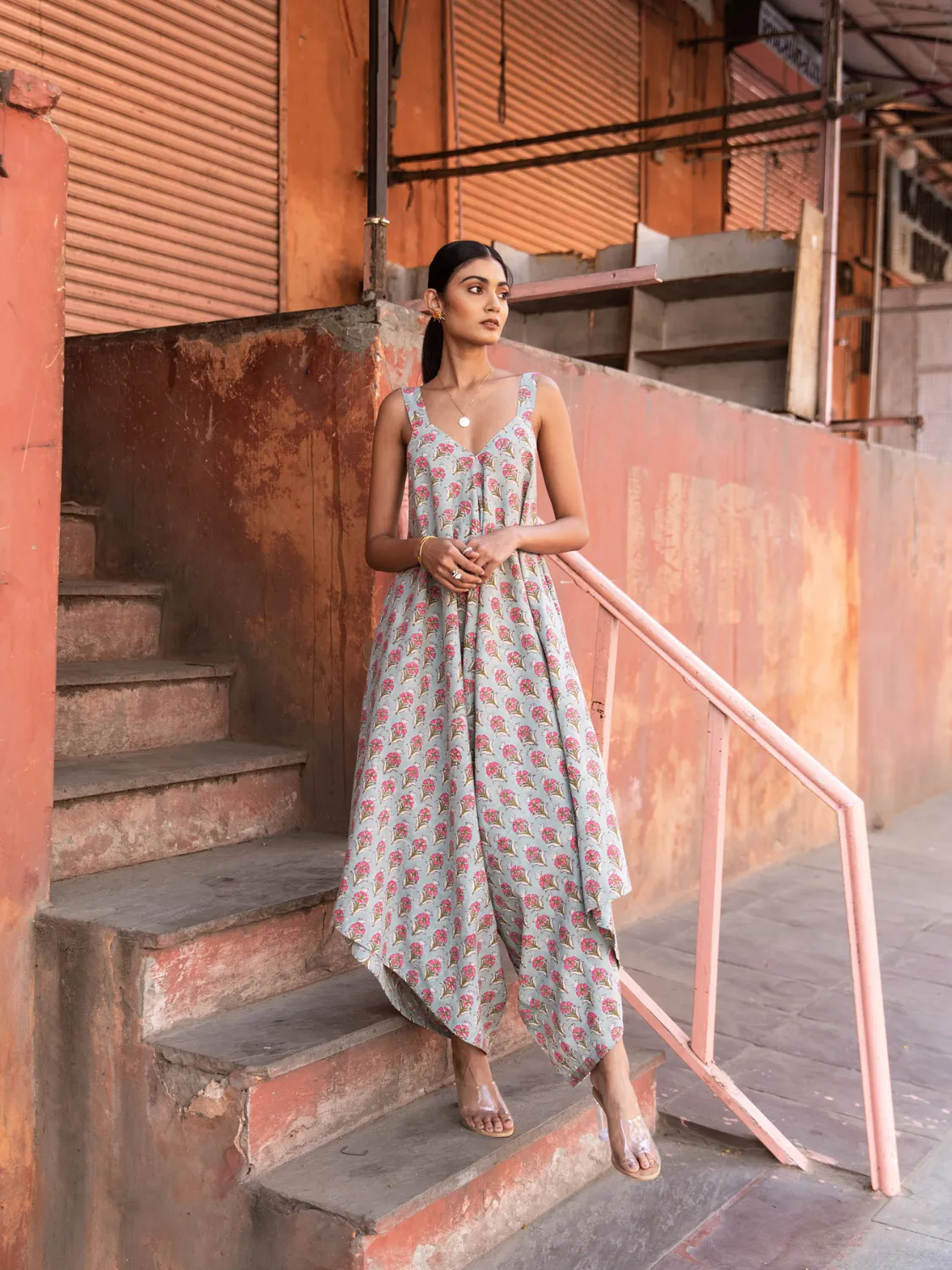 Truly Tropical Drape Jumpsuit - Printed Cotton Draped Jumpsuit