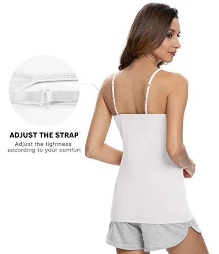 Vislivin Womens Cotton Camisole Adjustable Strap Tank Tops with Shelf Bra Stretch Undershirts 3 Pack Black/White/Gray L