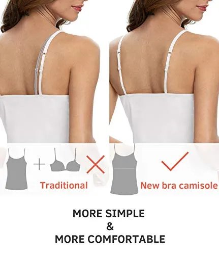 Vislivin Womens Cotton Camisole Adjustable Strap Tank Tops with Shelf Bra Stretch Undershirts 3 Pack Black/White/Gray L