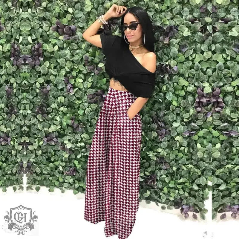 Wide Leg Houndstooth Pants