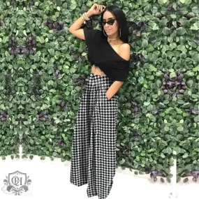 Wide Leg Houndstooth Pants